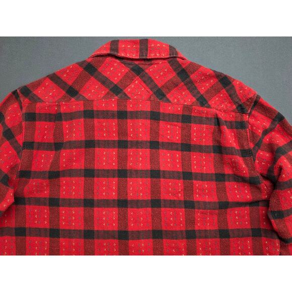 RVCA Mens Medium Flannel Shirt Red Black Plaid Button-up Heavyweight Cotton - Picture 7 of 10